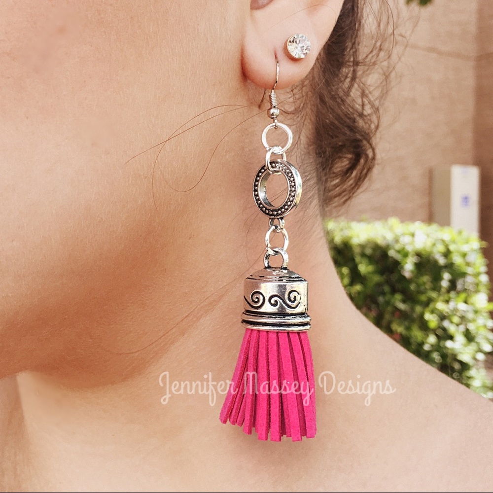 Hot pink tassel earrings